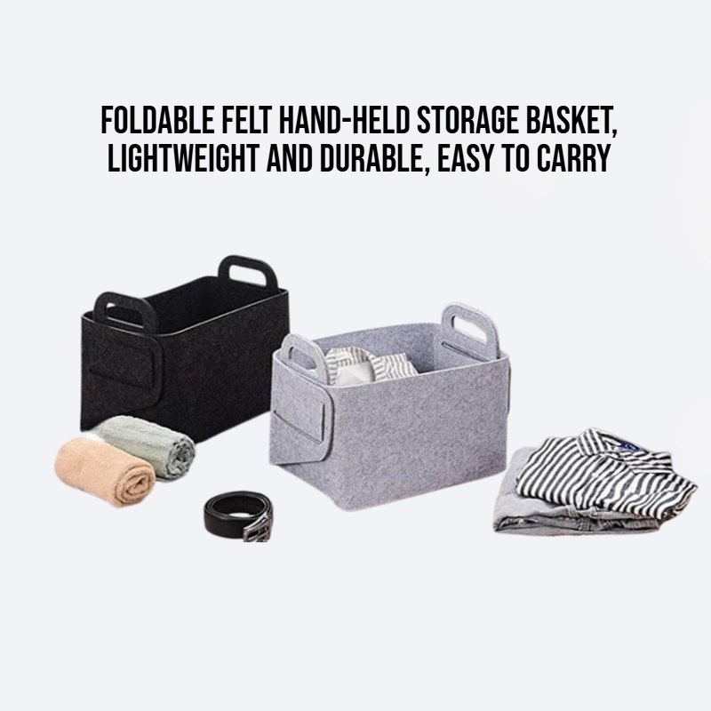 Foldable felt hand-held storage basket for miscellaneous items