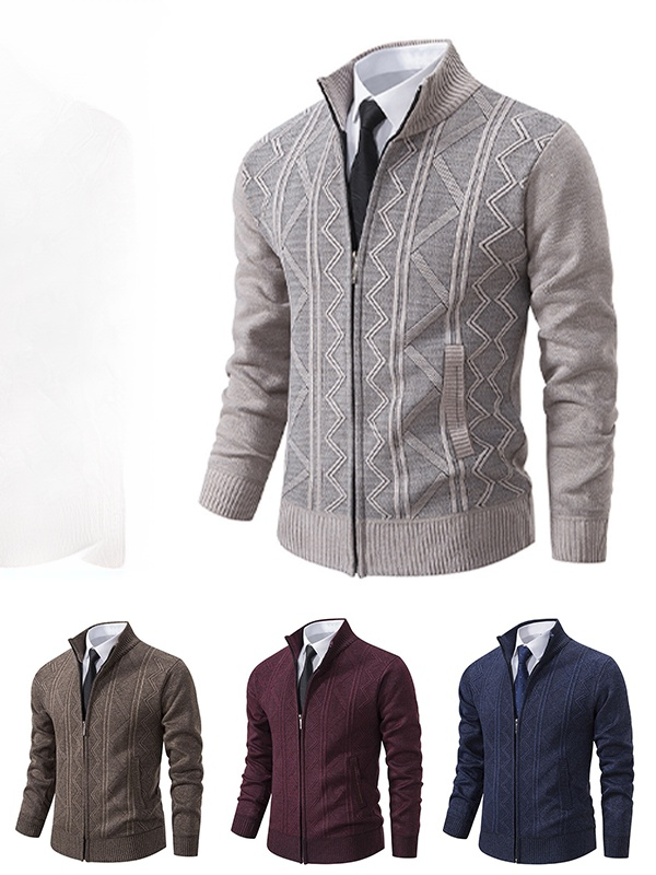 가을겨울 남자 기모 스탠드 칼라 니트가디건