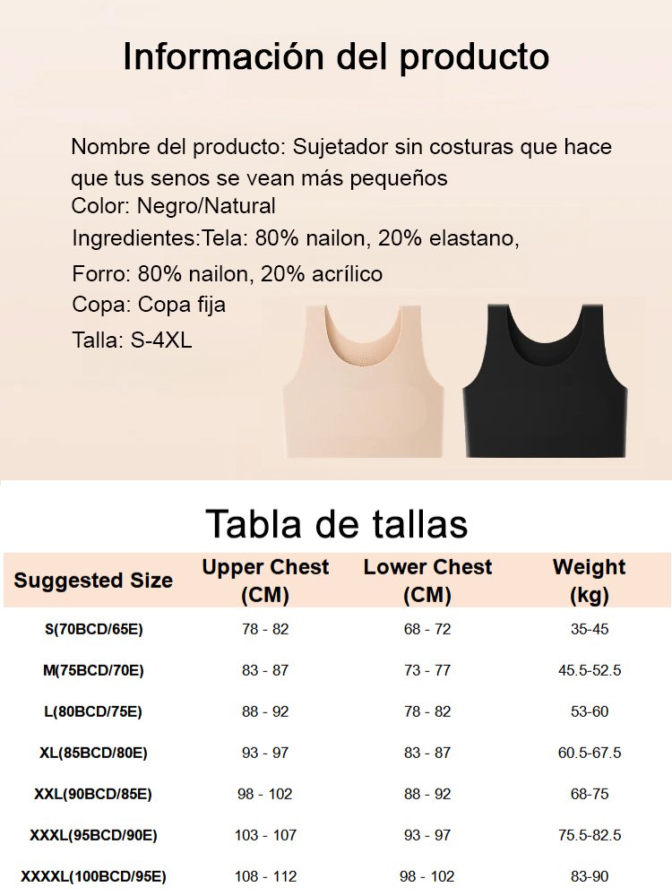 Sujetador reductor invisible para pecho grande.