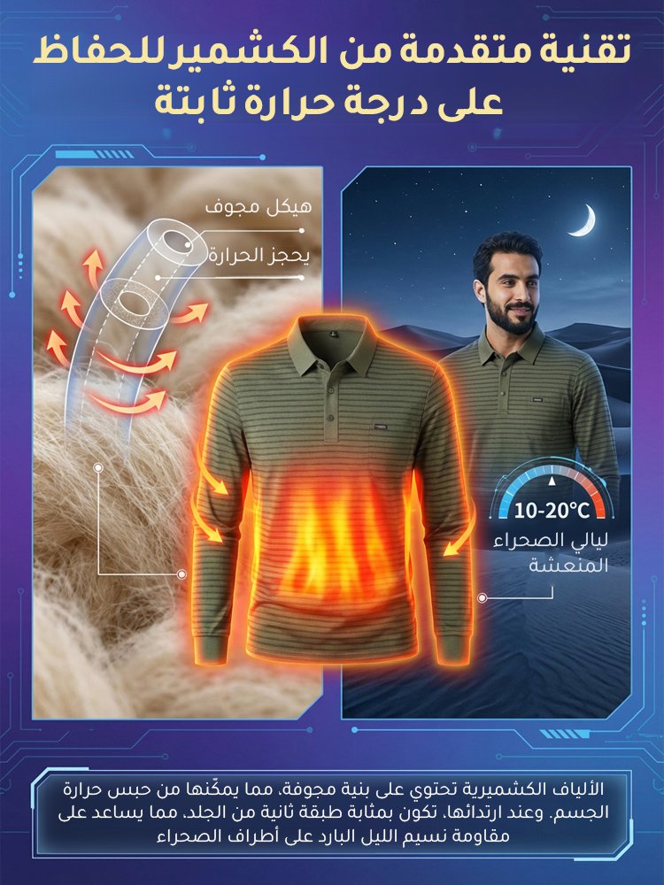 قميص بولو رجالي شتوي سميك مبطّن مخطط بياقة قابلة للطي