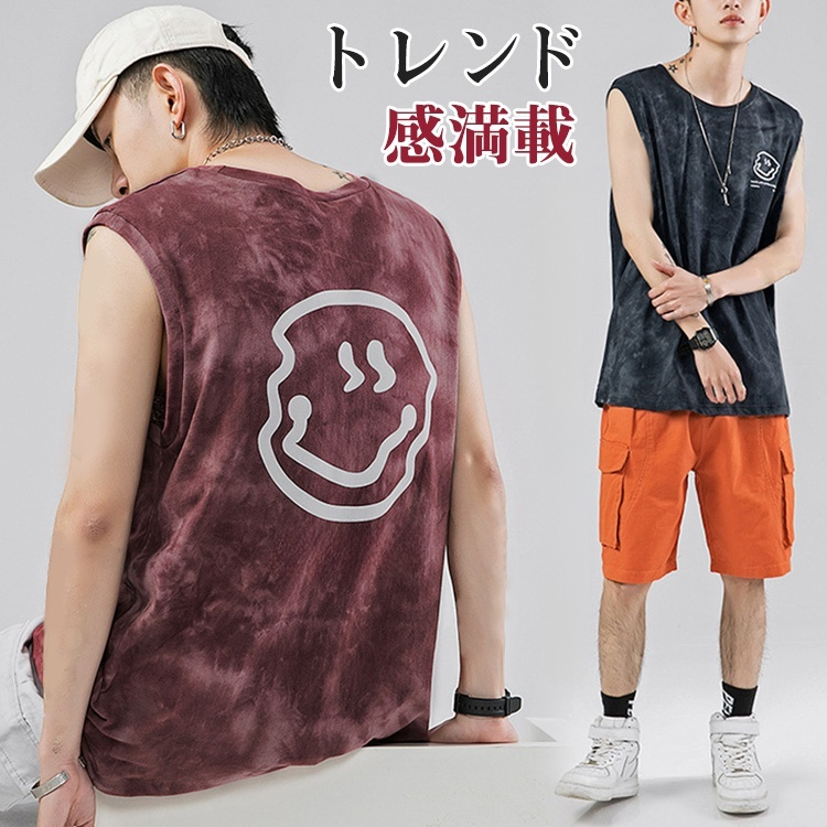 タンクトップタンク メンズノースリーブシャツ 夏服 トップス プリント アメカジ