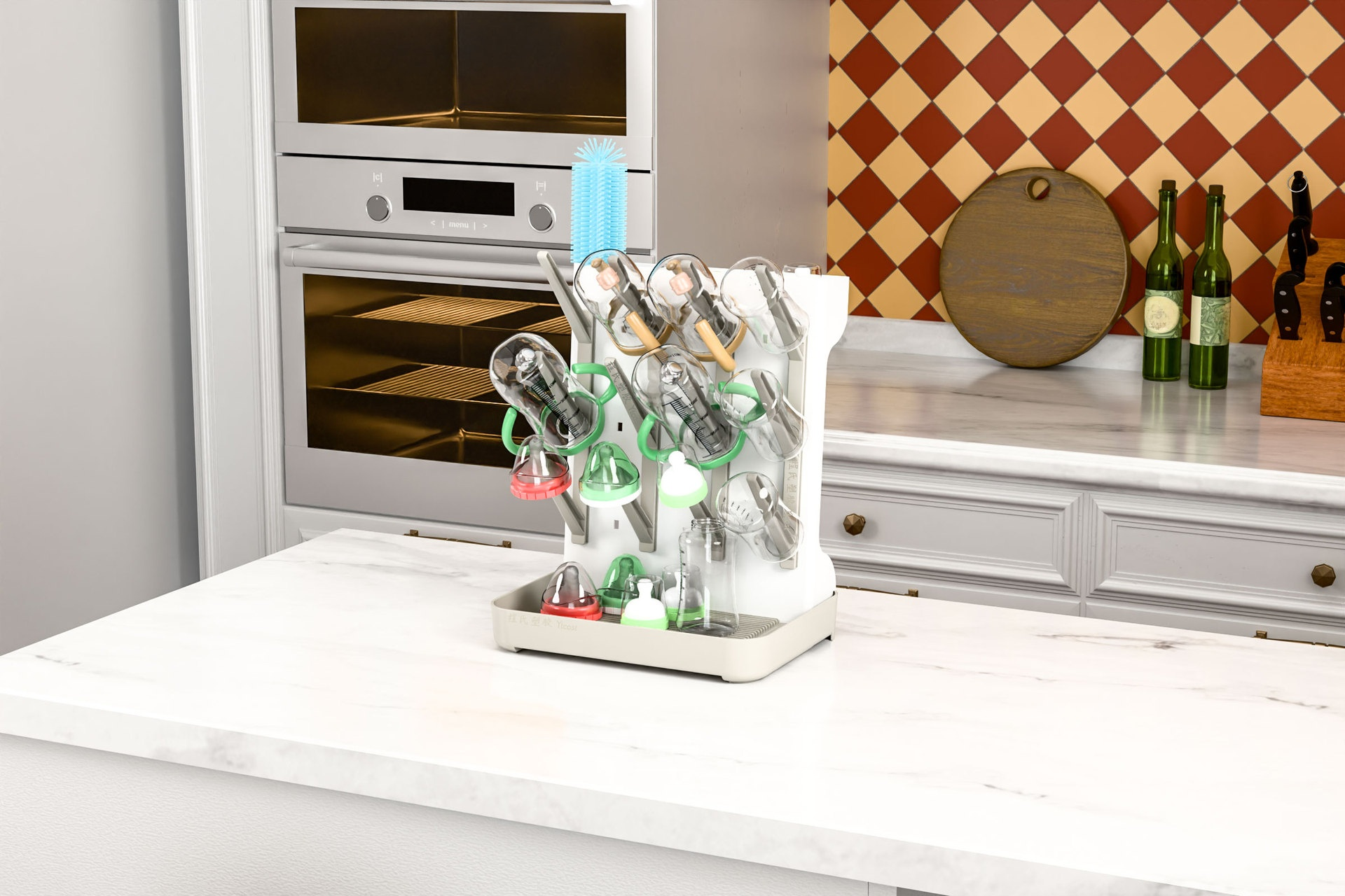 キッチンカウンターに置いたボトル収納ラック