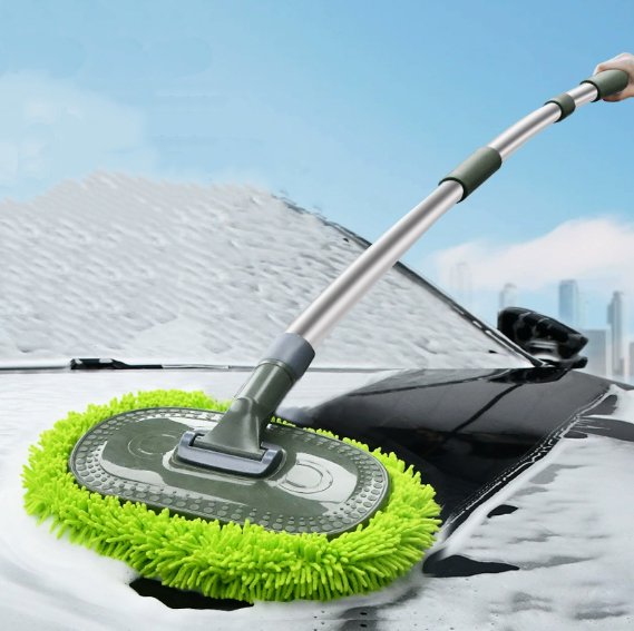 Car wash mop with retractable soft bristles