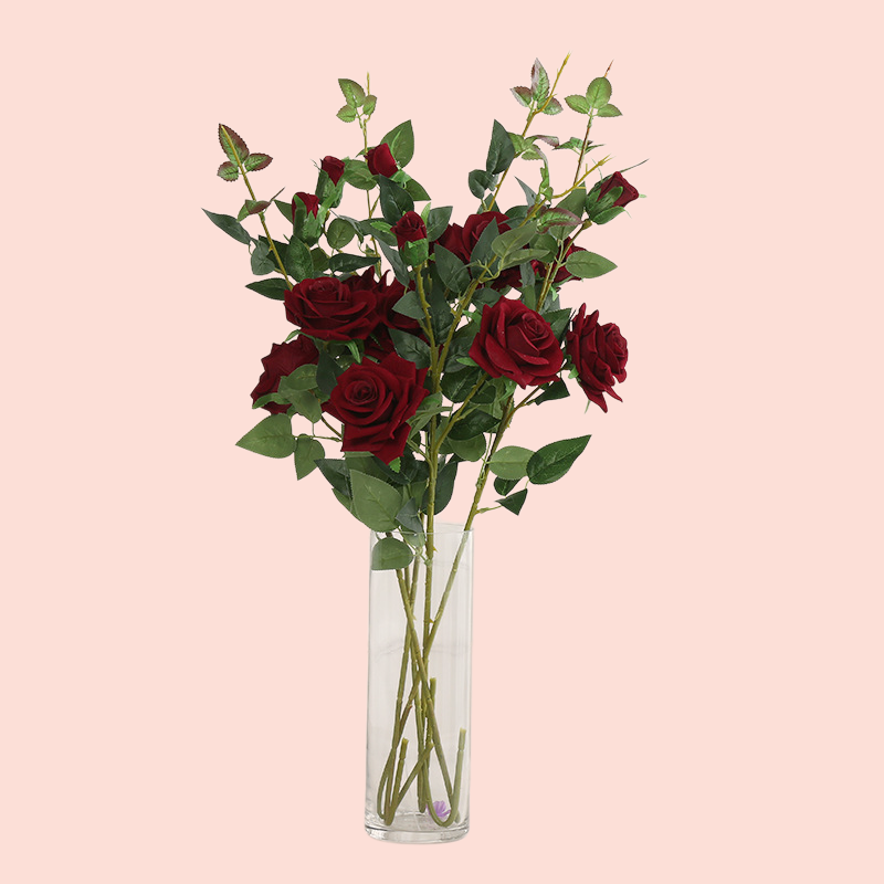 Artificial flower decoration plant 6 colors 3 heads rose