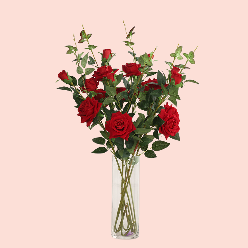 Artificial flower decoration plant 6 colors 3 heads rose