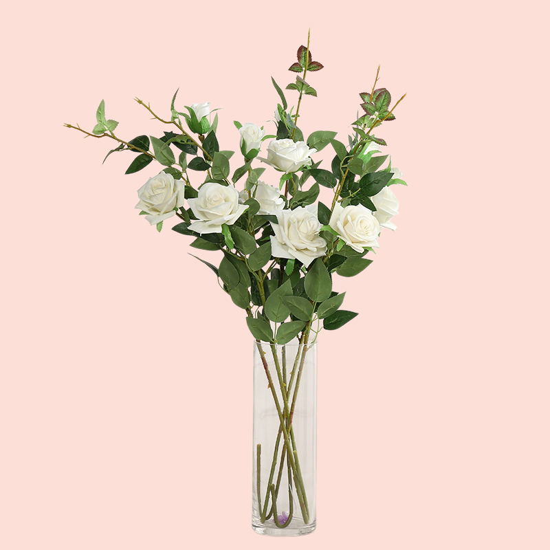 Artificial flower decoration plant 6 colors 3 heads rose