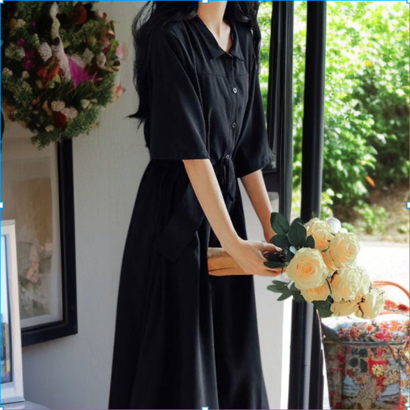 文学的なスタイルのフレンチドレスの女性の夏の新しいニッチなレトロなシャツドレススリムウエストロングスカート