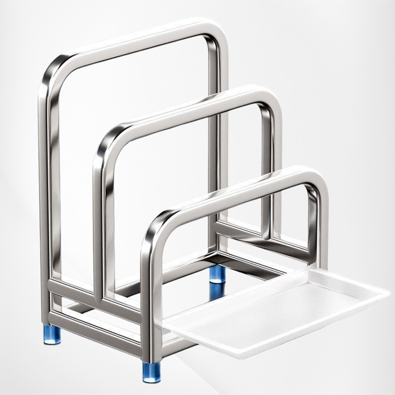 ステンレスダブルレイヤー多機能まな板＆鍋蓋ラック水切りトレイ付き