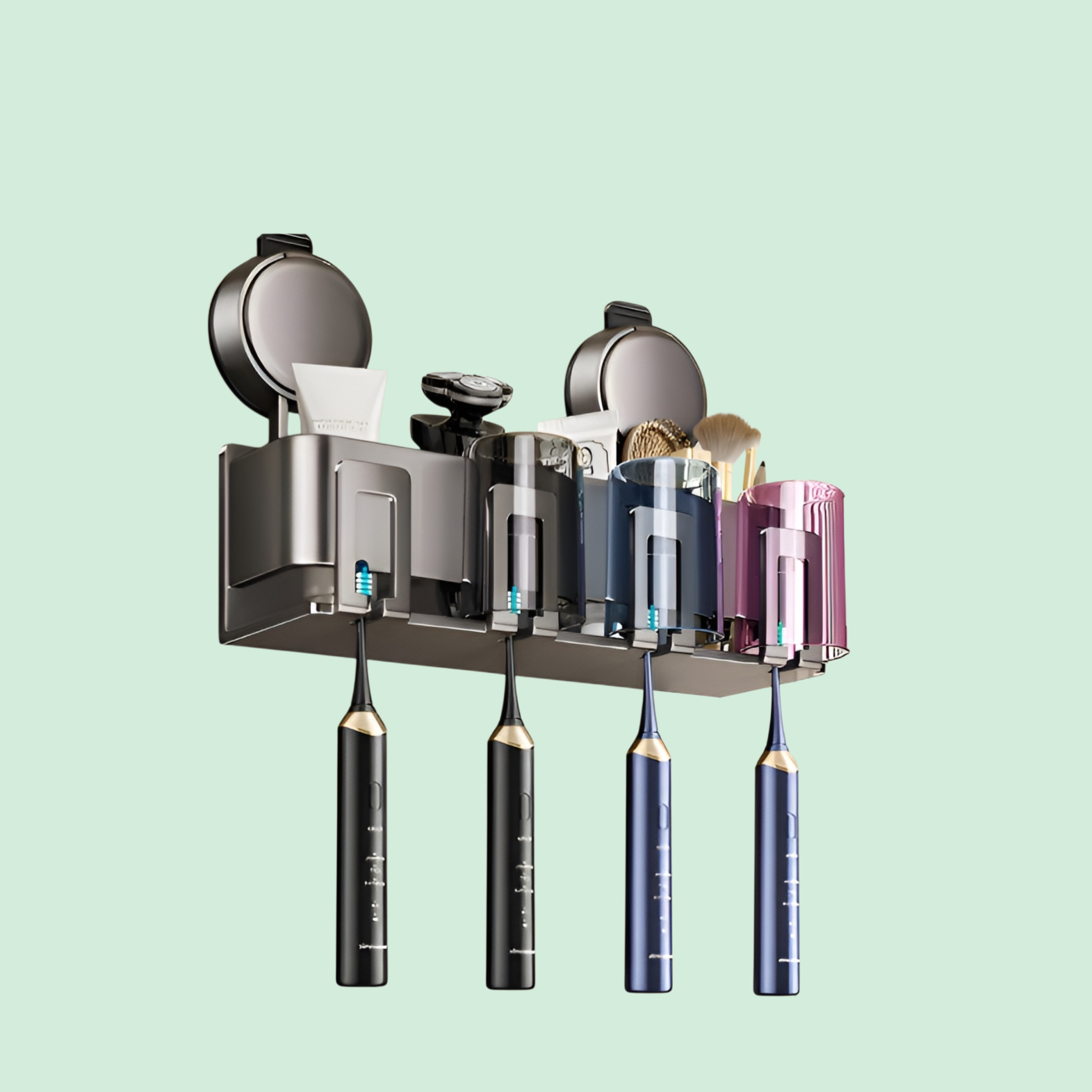 家庭用バスルーム吸盤歯ブラシとカップ収納ラックパンチフリー壁掛け洗面台マウスウォッシュカップ収納アーティファクト