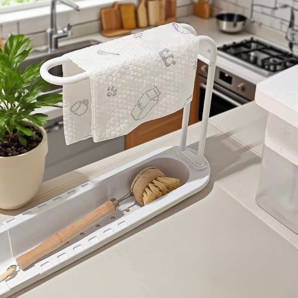 싱크대에 부착된 실용적인 배수랙