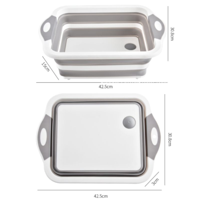 다기능 접이식 도마 휴대용 식판 두 가지 용도의 물빠짐 바구니 3in1 야채 세척 대야 다기능 접이식 채소 절단 대야