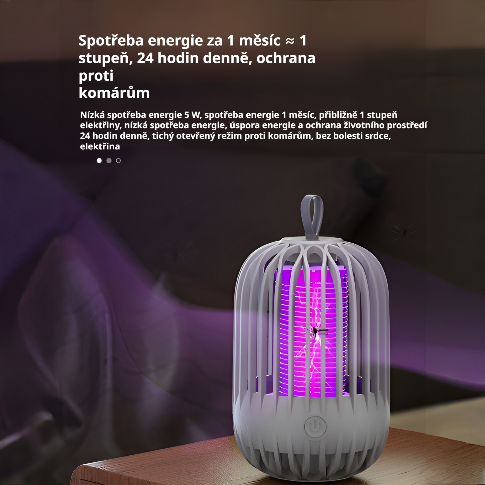 Quiet indoor mosquito trap with safe purple light