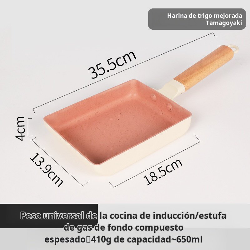 Sartén de piedra médica, sartén cuadrada tamagoyaki, huevo frito, filete, sartén antiadherente, sart