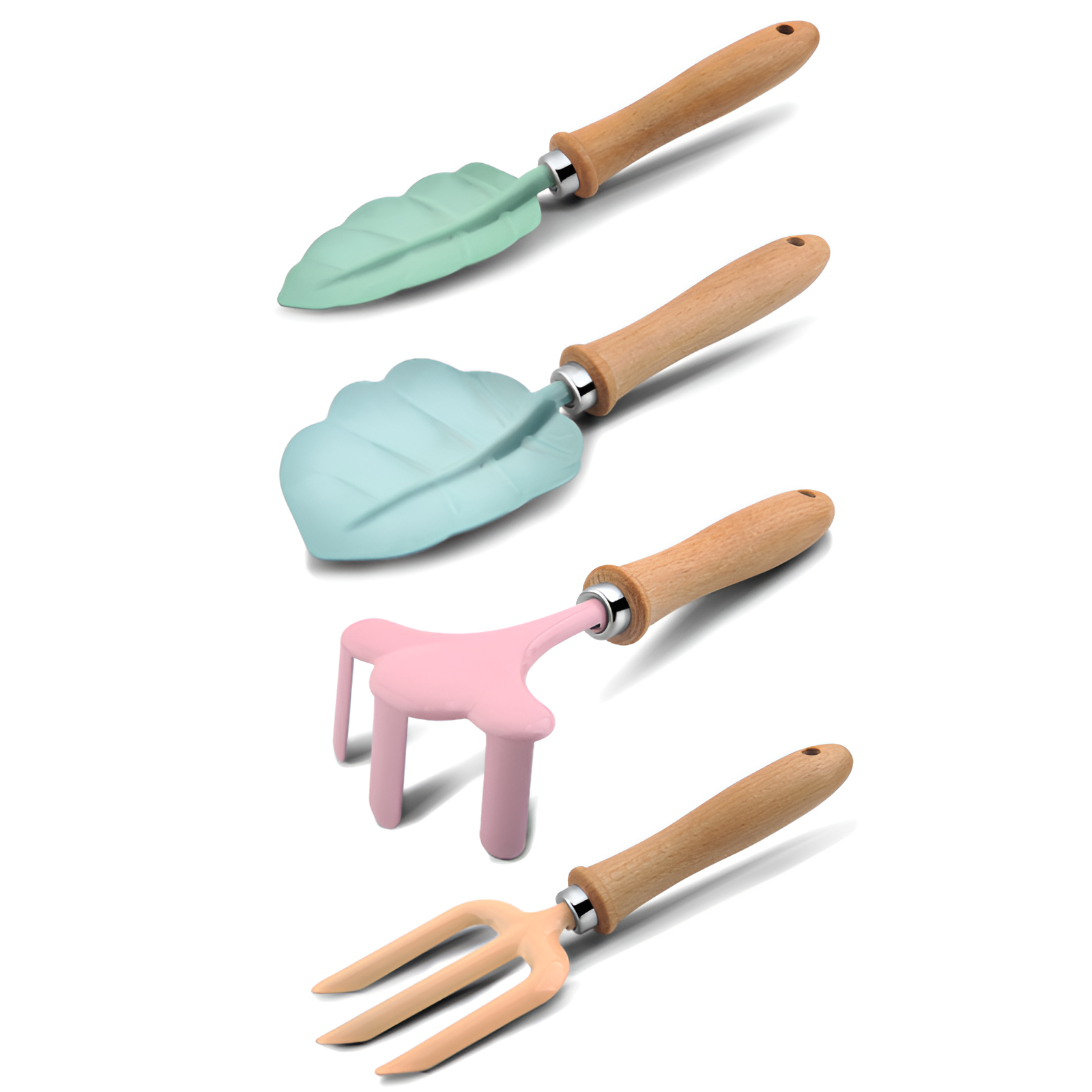 子供用ガーデン植栽ツールセット 泥掘りシャベル 土回し 熊手 花植え 三本指フォーク 葉 花びら 漫画