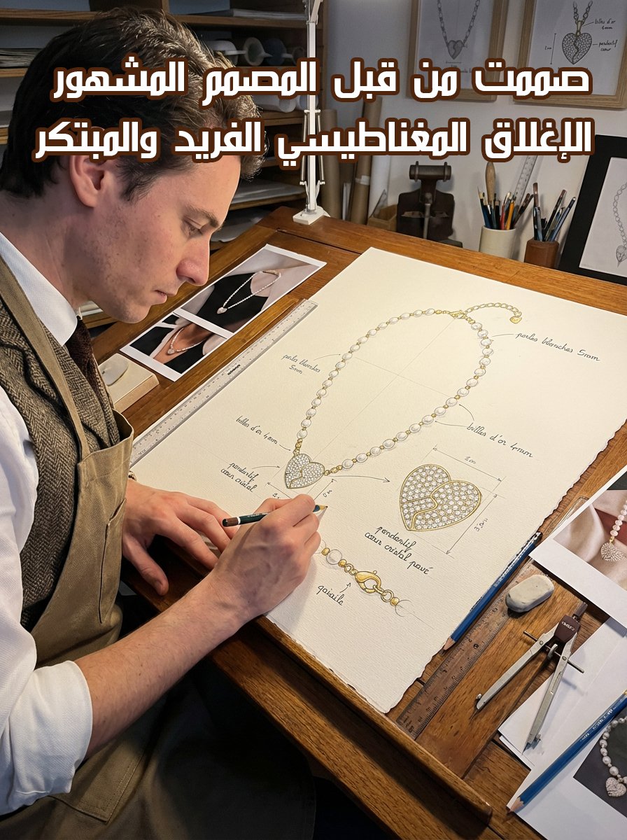 قلادة لآلئ مع دلاية قلب مغناطيسي 
