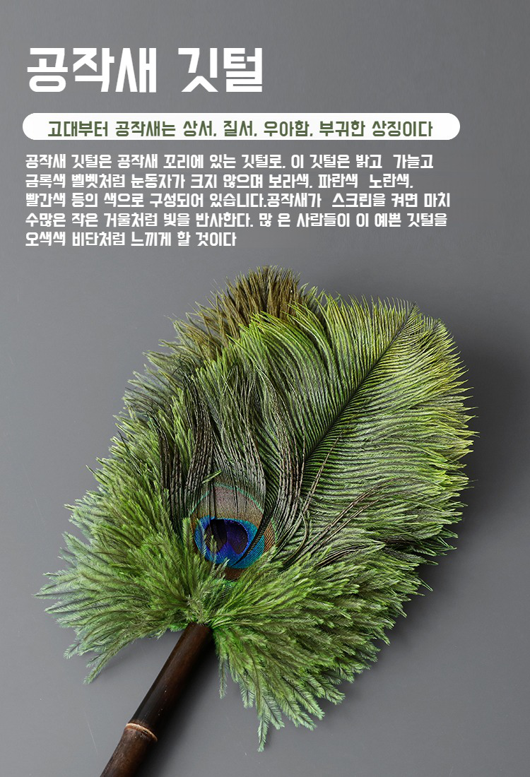 타조 깃털 먼지떨이로 가구 청소 장면