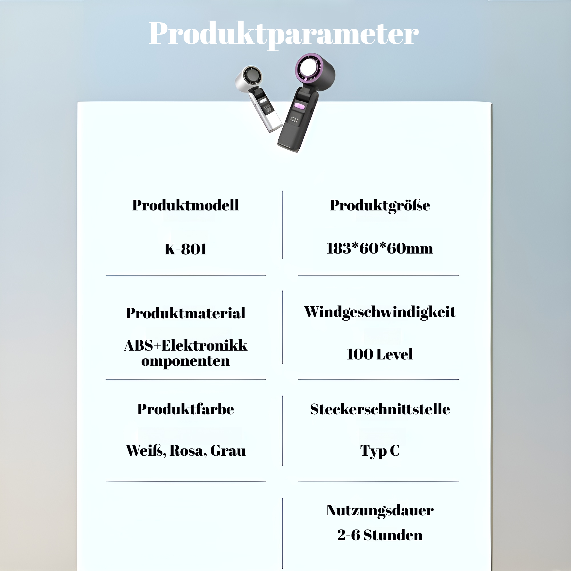 Praktischer faltbarer Handventilator mit USB-Aufladung