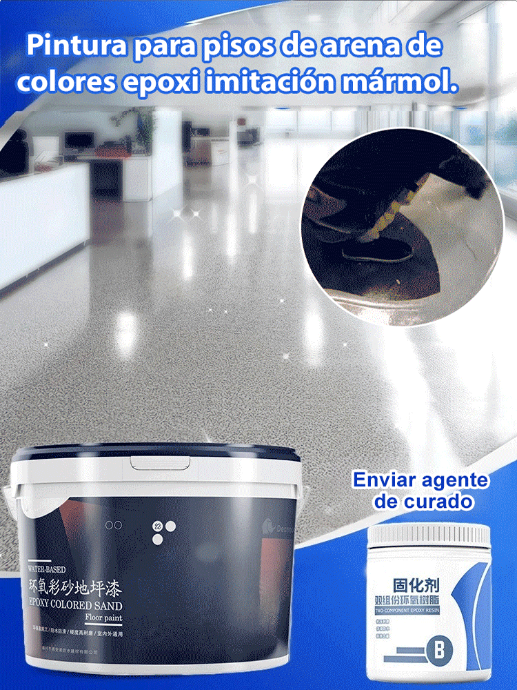 【Enviar agente de curado】Pintura para pisos de arena de  colores epoxi imitación mármol.