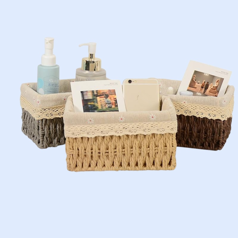  織布桌面收納籃 玩具鑰匙收納框 藤編收納籃