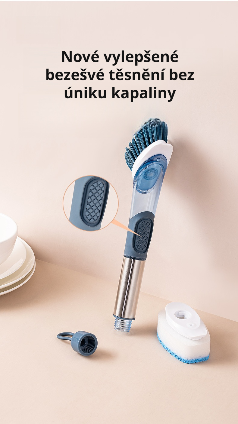 Moderní kartáč na mytí hrnců v kuchyni