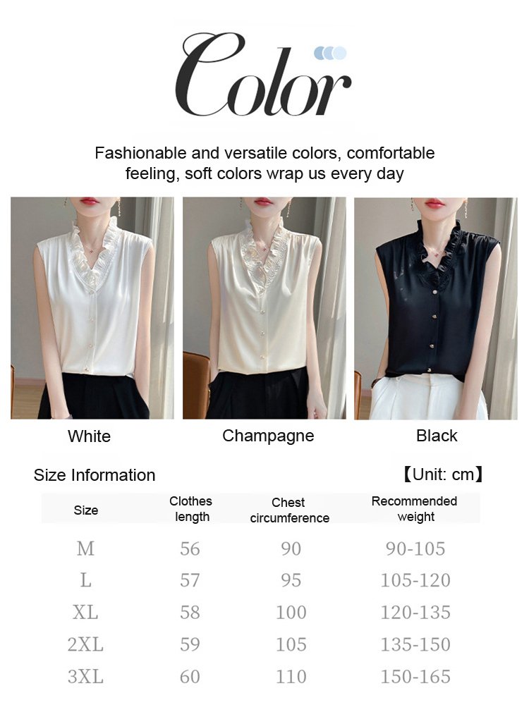 Slim-fit versatile floral V-neck satin sleeveless blouse