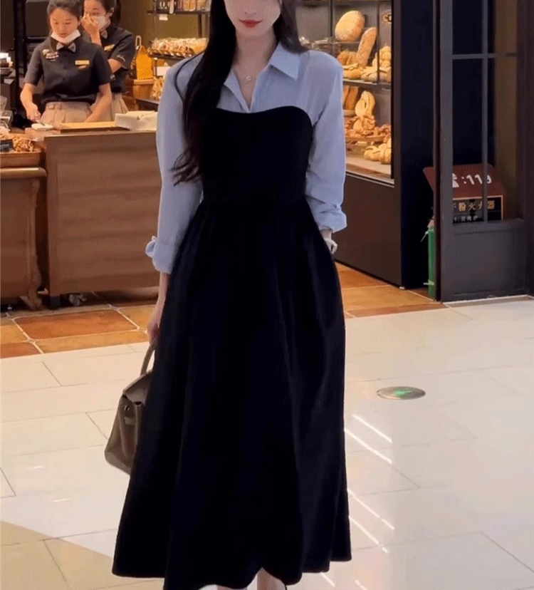 고급스러운 페이크 투피스 셔츠 원피스