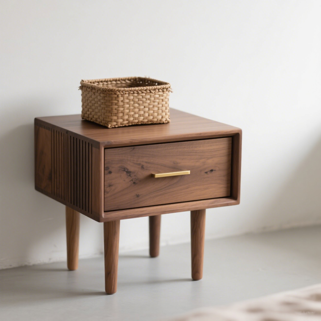 Mesa de noche de estilo vintage con almacenamiento