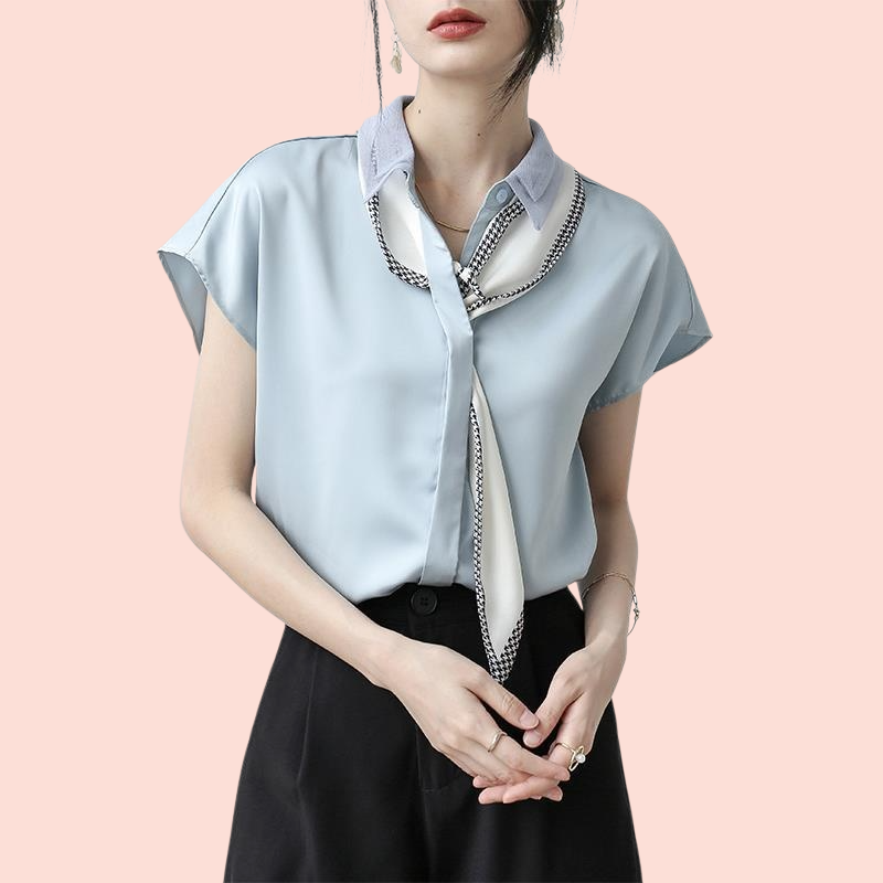 เสื้อเชิ้ตผ้าชีฟองแขนสั้นสีขาว สไตล์ฝรั่งเศส บางเบา เหมาะกับฤดูร้อน