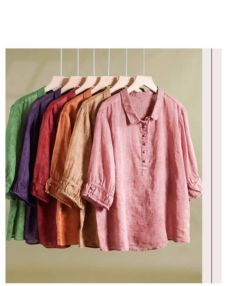 ボリュームスリーブ綿麻ブラウス