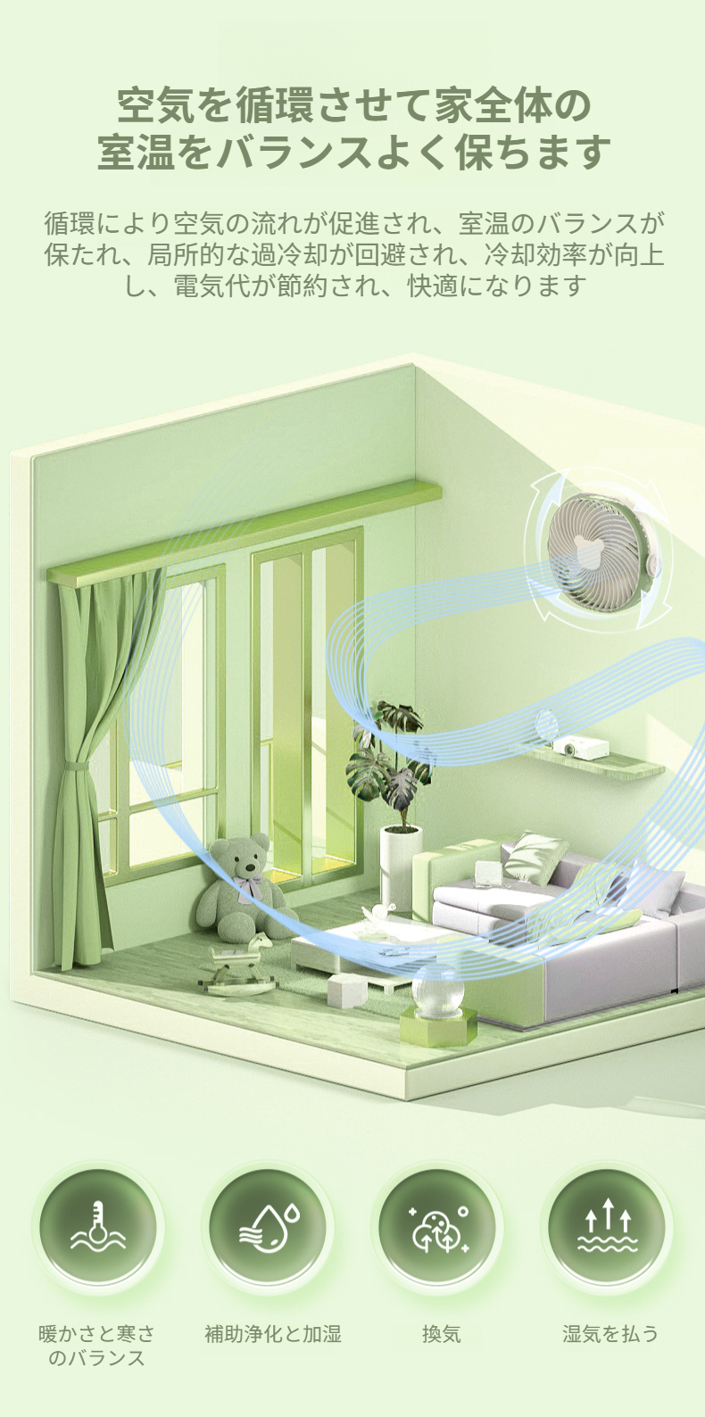 壁掛け扇風機として設置した様子