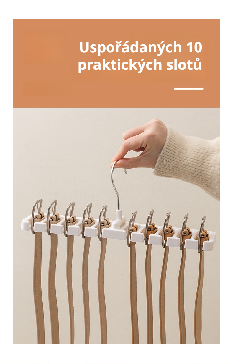 Stojan na pásky a šátky šetřící místo v domácnosti