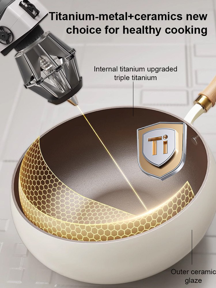 [Uncoated, Stove Compatible] Multifunctional Titanium Ceramic Large-Bellied Non-Stick Pan