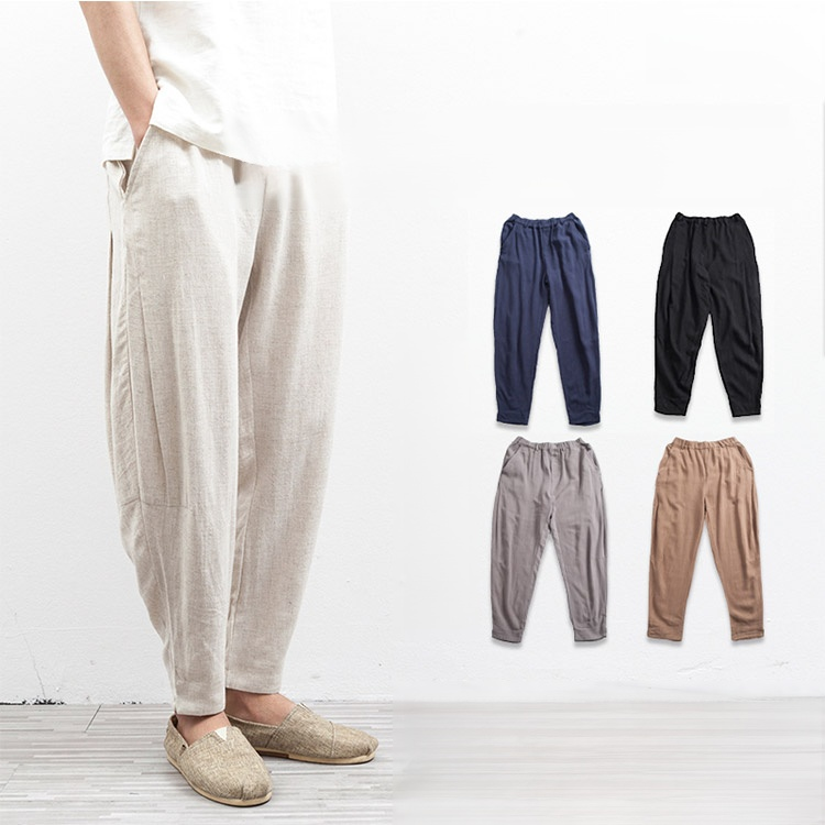 【リネンワイドパンツ】動きやすい　通気　　肌に馴染みしやすい　　しなやな光沢感