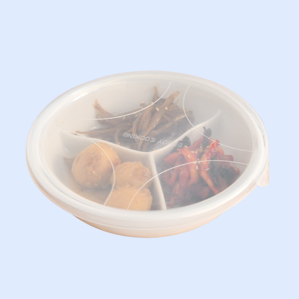 1+1 3칸 도자기 반찬통 찬기 원형 나눔접시 2p