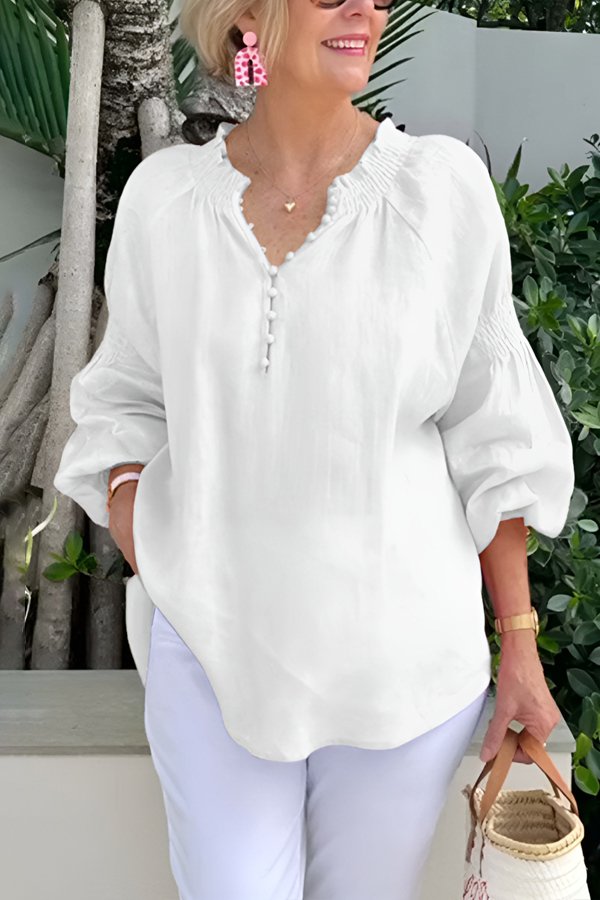 Women's collar solid color long sleeve shirt