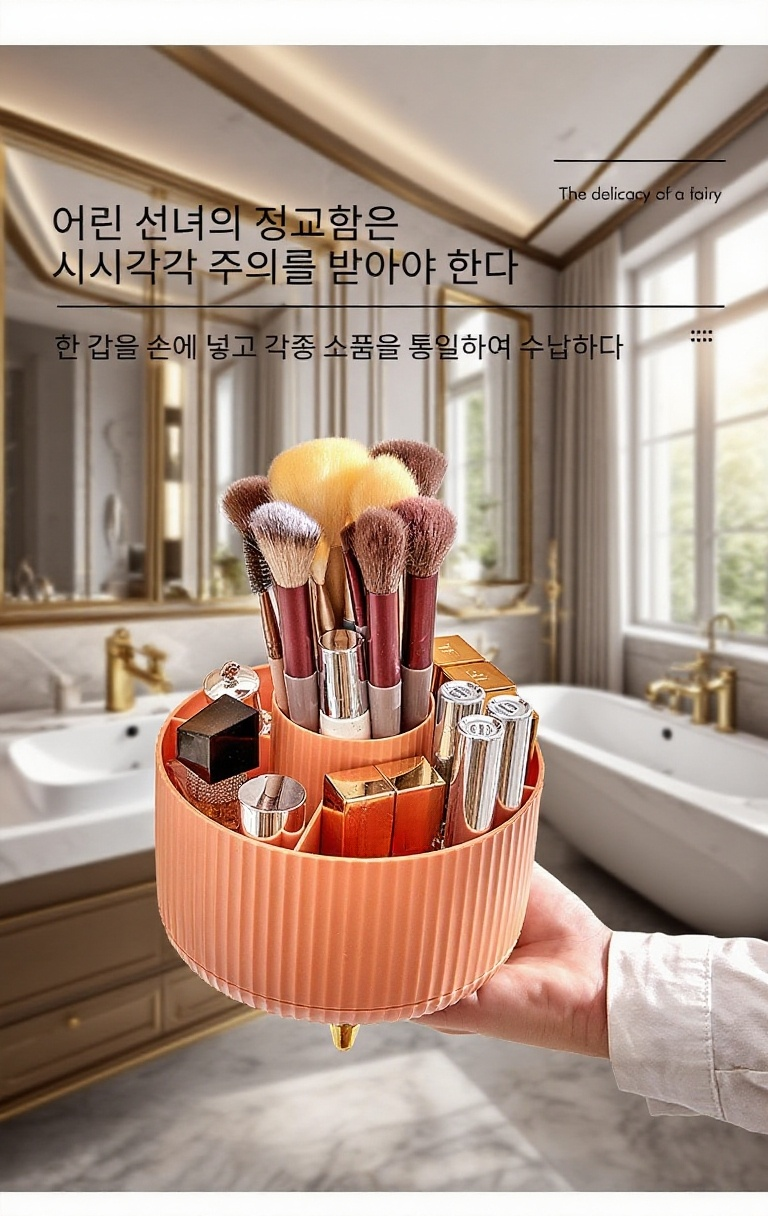 테이블 위에 올려진 회전 브러쉬 수납통