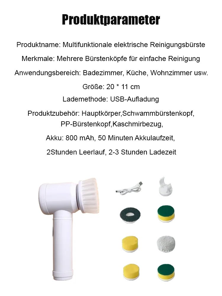 【10-teiliges Set】Multifunktionale elektrische Reinigungsbürste