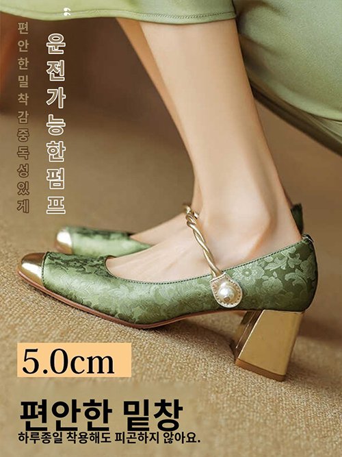 엘레강스 힐 신중국 여성화 스퀘어 미들 굽 엘레강스 스몰카우 단화