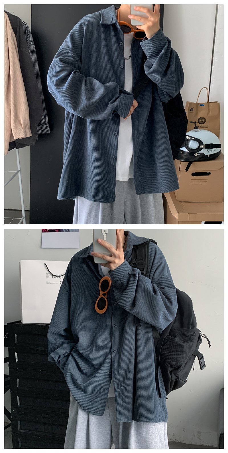 秋コーデにぴったりなコーデュロイシャツのコーディネート例