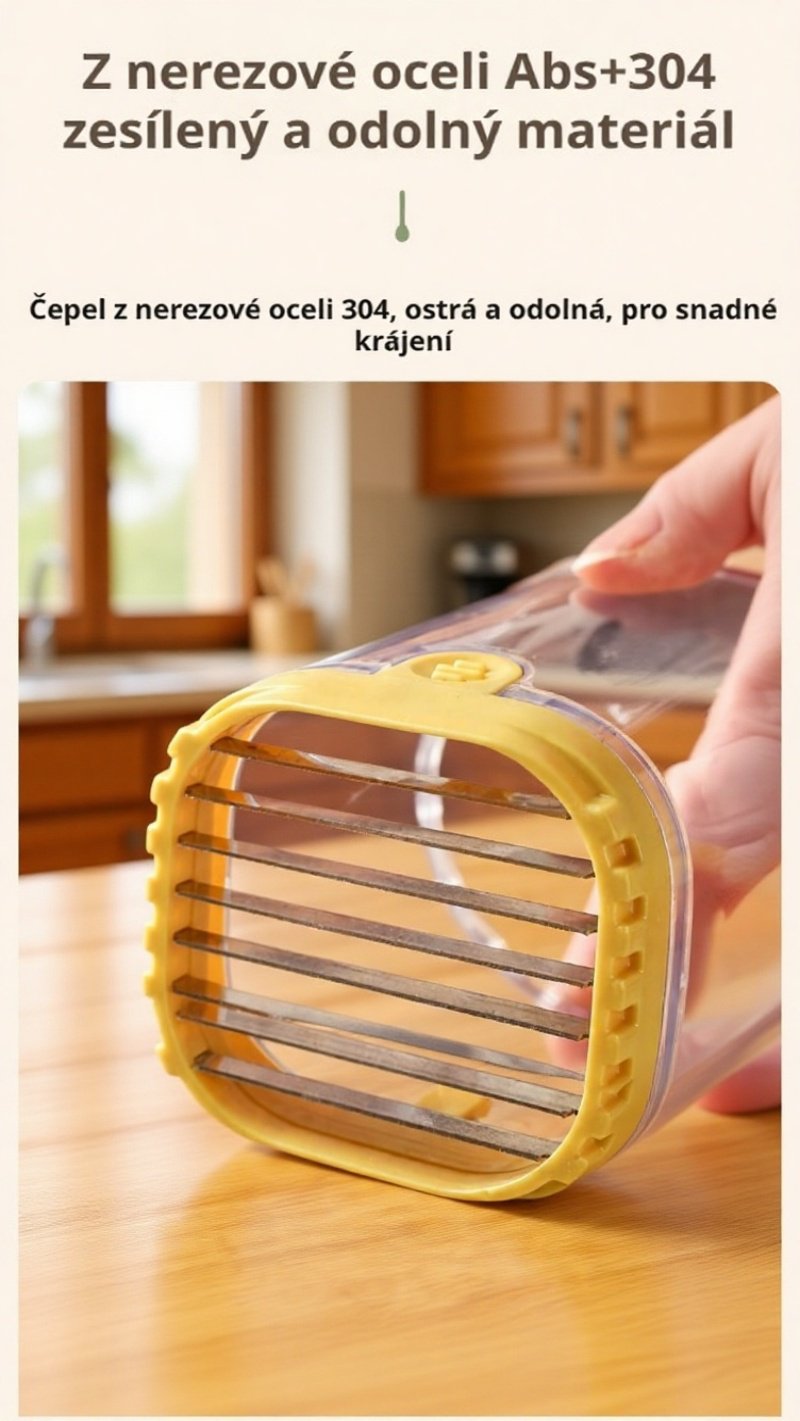 Detailní pohled na ostré čepele kráječe na zeleninu