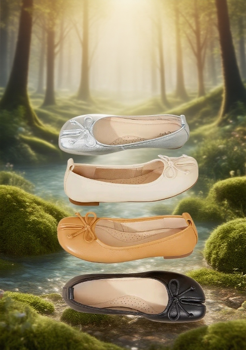 리본 포인트가 돋보이는 여성 플랫 컴포트화 정면 이미지