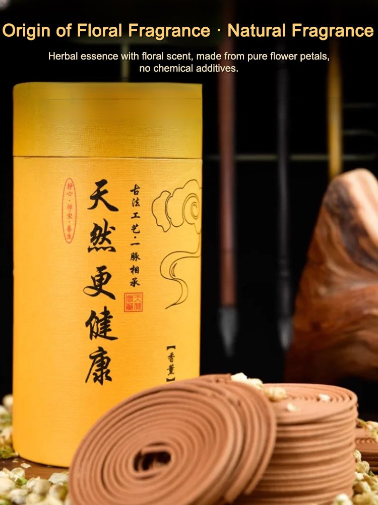 Natural sandalwood incense coils come with an incense burner.