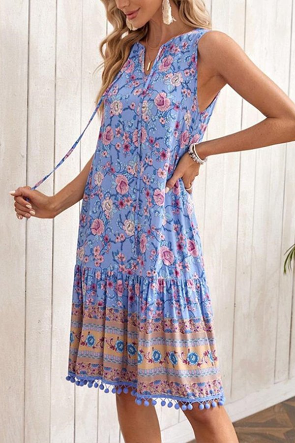 Bohemian Print Collar Dress