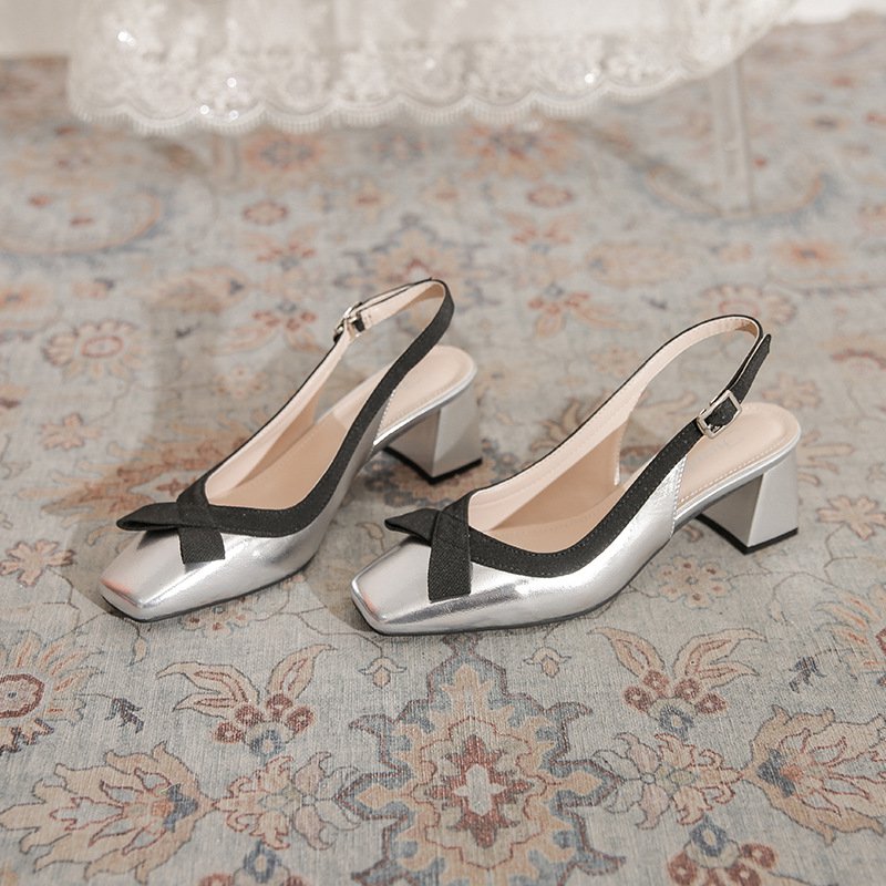 チャンキーヒール美脚スリングパンプス