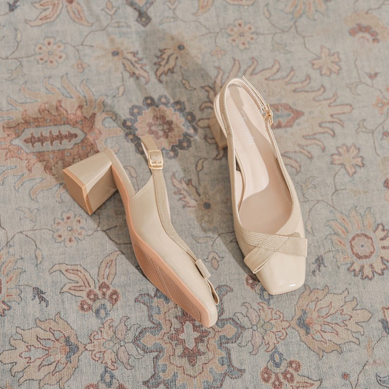 チャンキーヒール美脚スリングパンプス