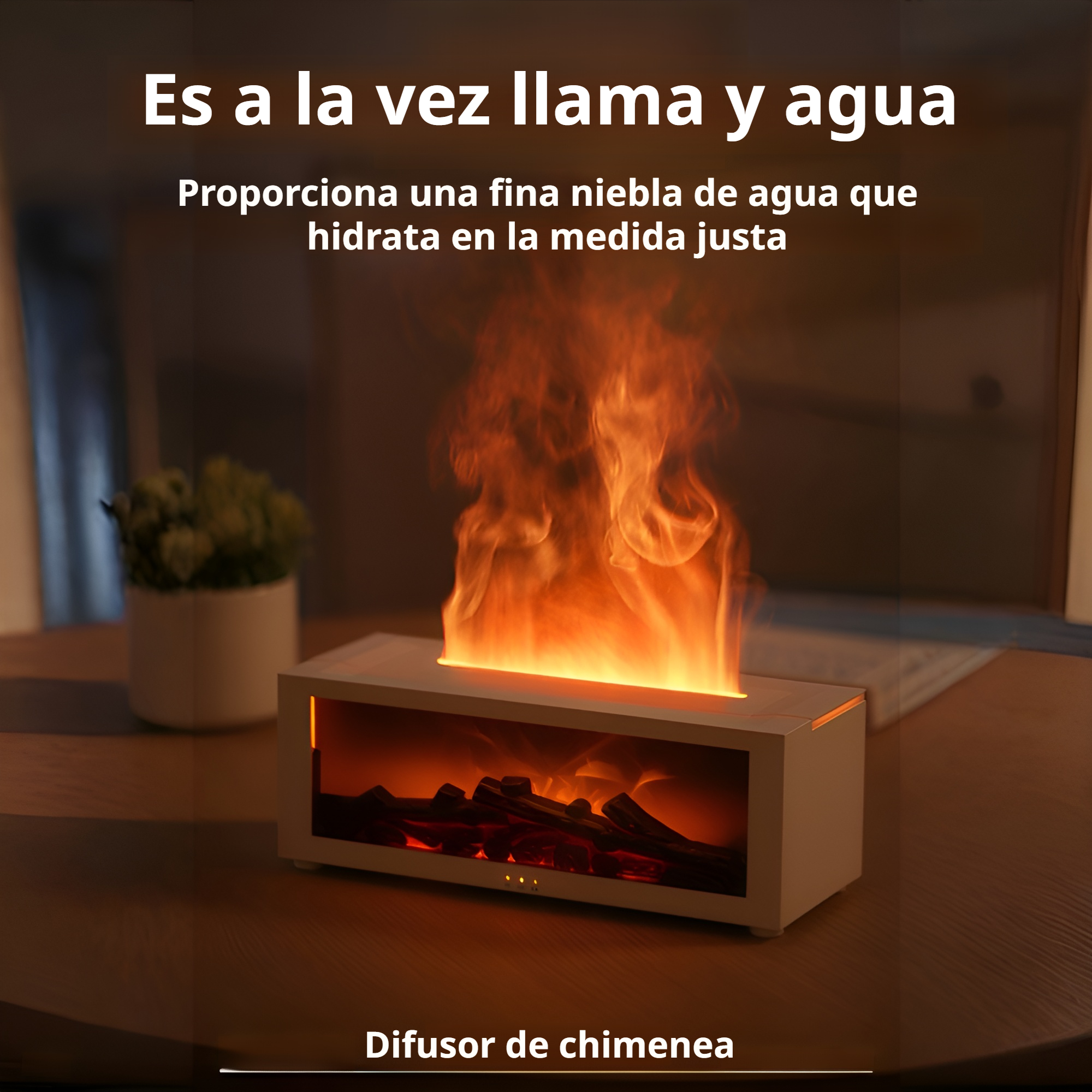 Humidificador de aromaterapia con luz LED efecto fuego