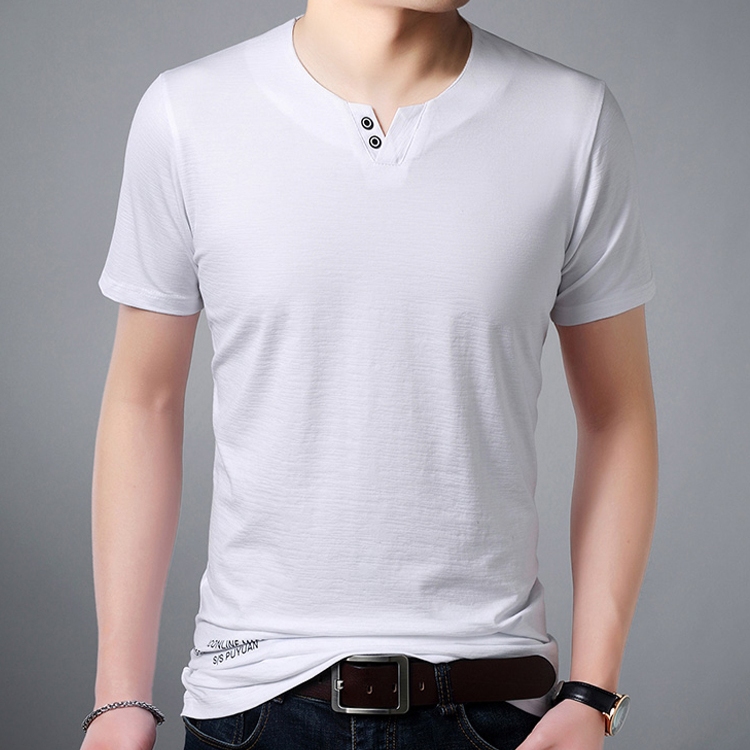 シンプル無地ラウンド襟Tシャツ