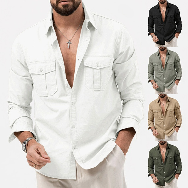 Multi-pocket casual long-sleeved shirt