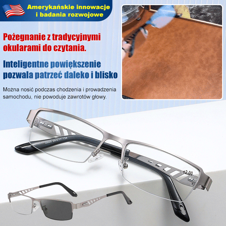 【Amerykańskie innowacje i badania】Inteligentne okulary do czytania z funkcją zmiany ostrości i kolor