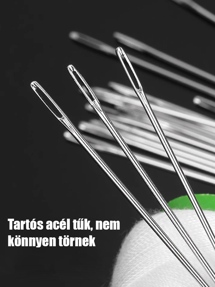 34 darabos extra nagy szemű acéltű varrókészlet